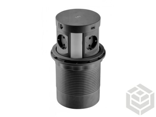 Kihúzható elosztó Comfort Plus fekete NFC 145 mm 2 USB 4x230V 2xRJ45