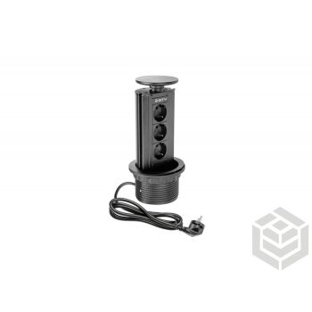   Elosztó 3-as kihúzható, D100 schuko fekete Pultba sülly., 230V-os konnektor