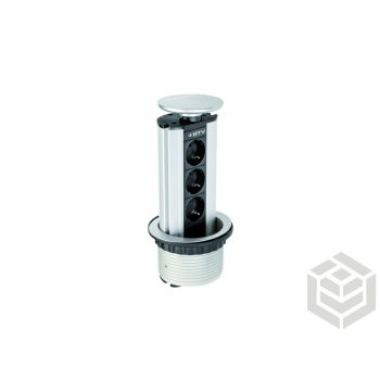   Elosztó 3-as kihúzható, D100 schuko  ezüst Pultba sülly., 230V-os konnektor