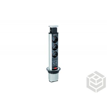 Kihúzható elosztó D60+USB schuko ezüst, 3-as+2 USB