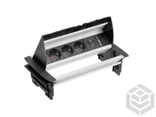 Elosztó kefés felbillenö+káb. 3-as+2USB  shuko        AE-PBC3GS2U-53BKS
