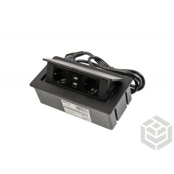   Elosztó felnyíló+káb. SOFT 2-es+2USB   schuko  fekete   AE-PBSUC2GS-20