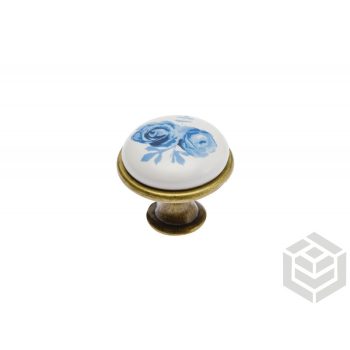 Bútorgomb porc.kék vir.+arany