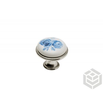 Bútorgomb antik ezüst kék virág