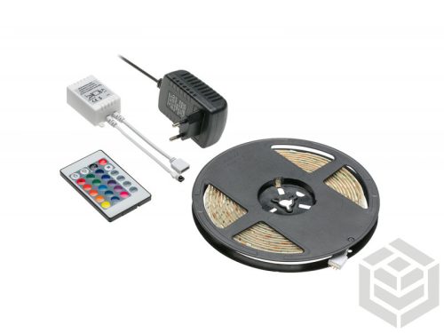 LED SZETT RGB+trafó+vezérlö 230V;25W;IP20; 5m RGB szalag